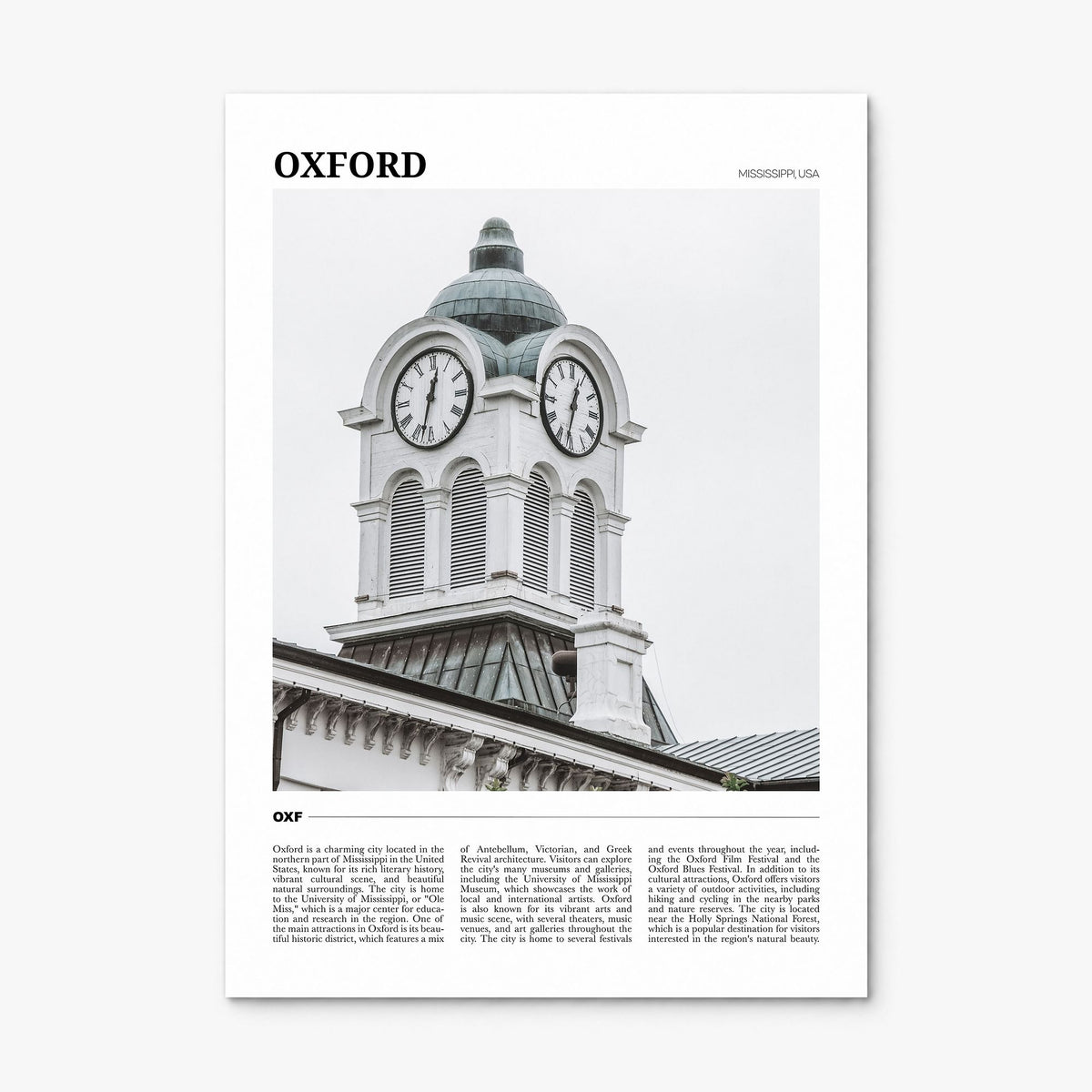 Oxford, Mississippi Travel Poster, print only (unframed)
