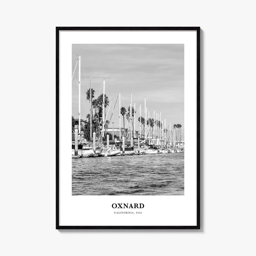 Oxnard black & white classic poster of California, USA – vertical wall art, unframed print shown in interior mockup
