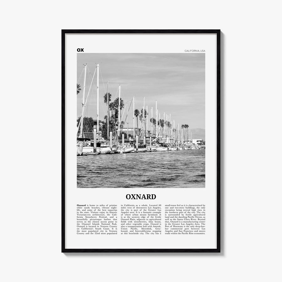 Oxnard black & white newspaper poster of California, USA – vertical wall art, unframed print shown in interior mockup