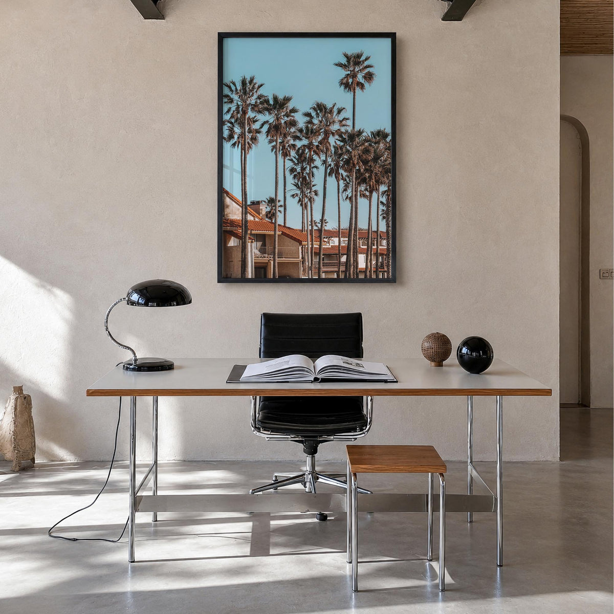 Oxnard colorful photo poster of California, USA – vertical wall art in black wood frame, hanging on wall
