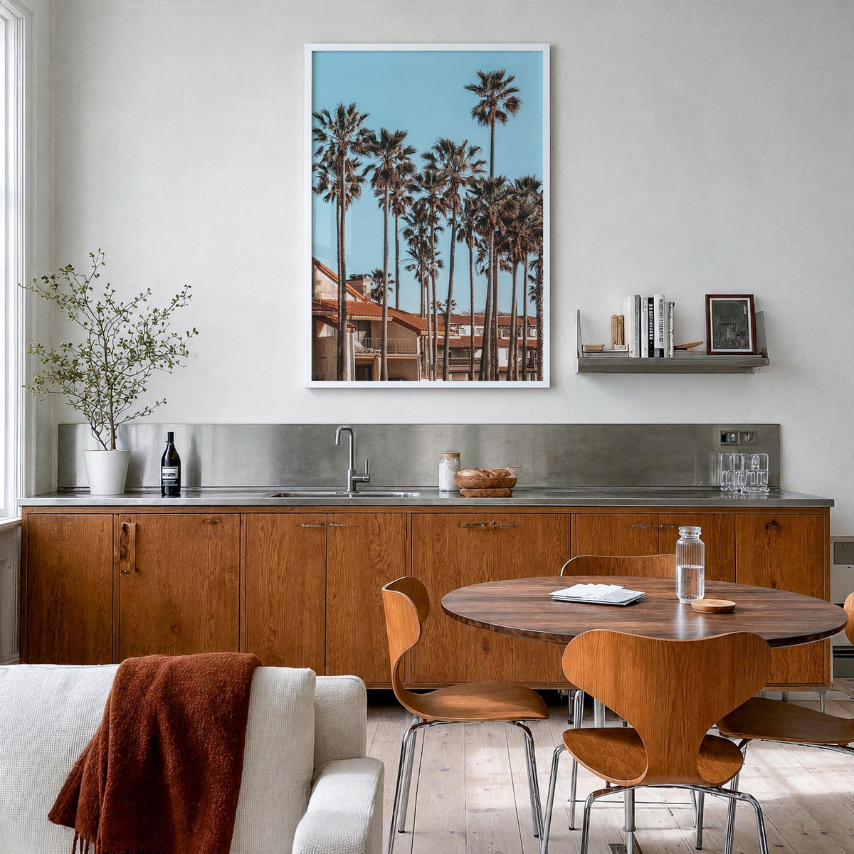 Oxnard colorful photo poster of California, USA – vertical wall art in white wood frame, hanging on wall