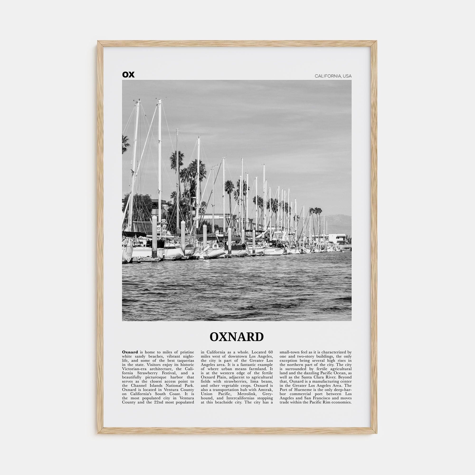 Oxnard Poster Natural Wood / 8x12 in Nbourhood Travel B&W Poster