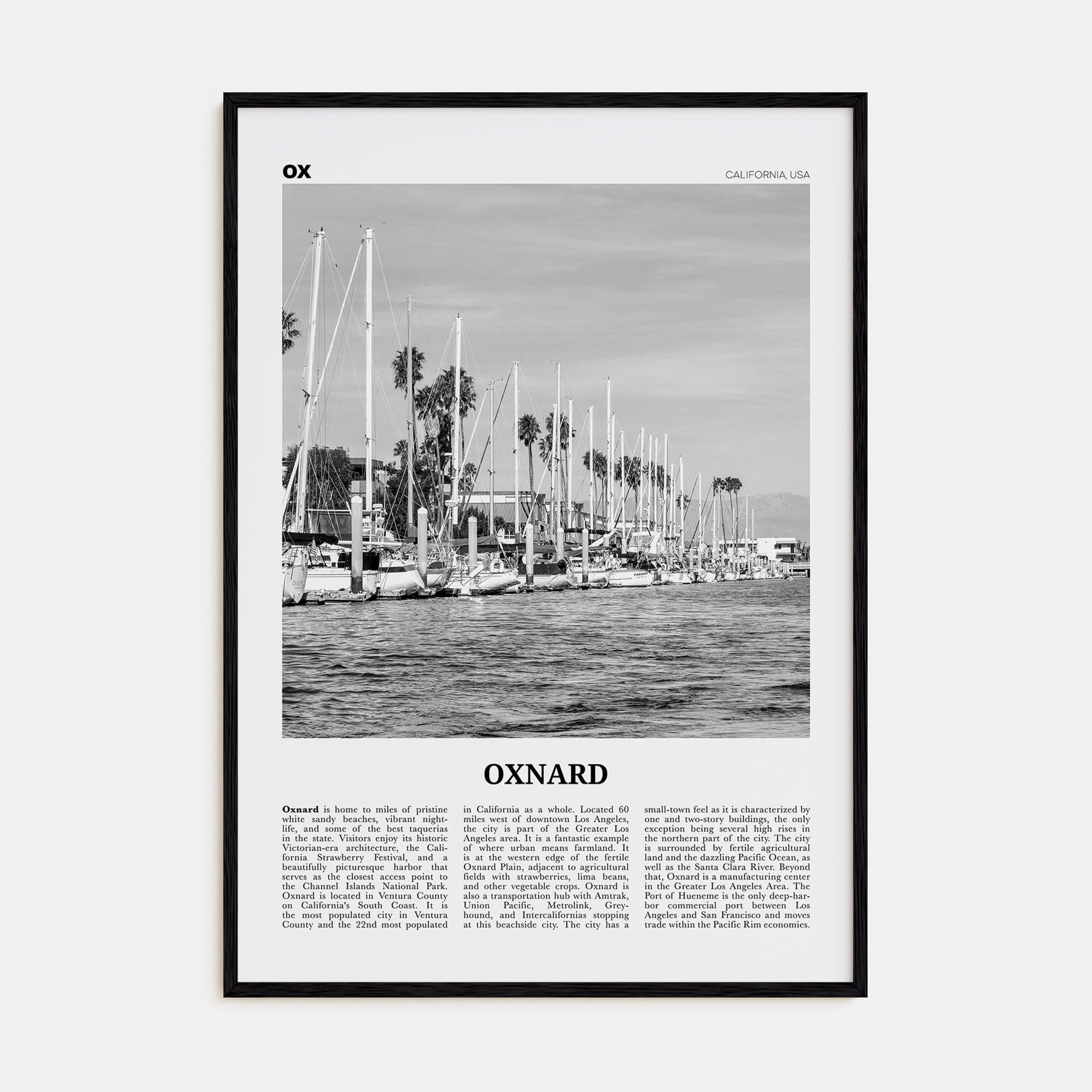 Oxnard Poster Black Wood / 8x12 in Nbourhood Travel B&W Poster