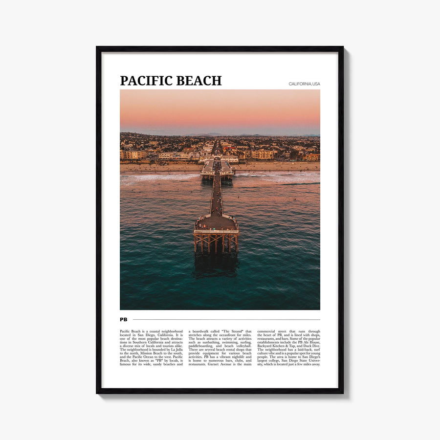 Pacific Beach colorful travel poster of San Diego, California – vertical wall art, unframed print shown in interior mockup