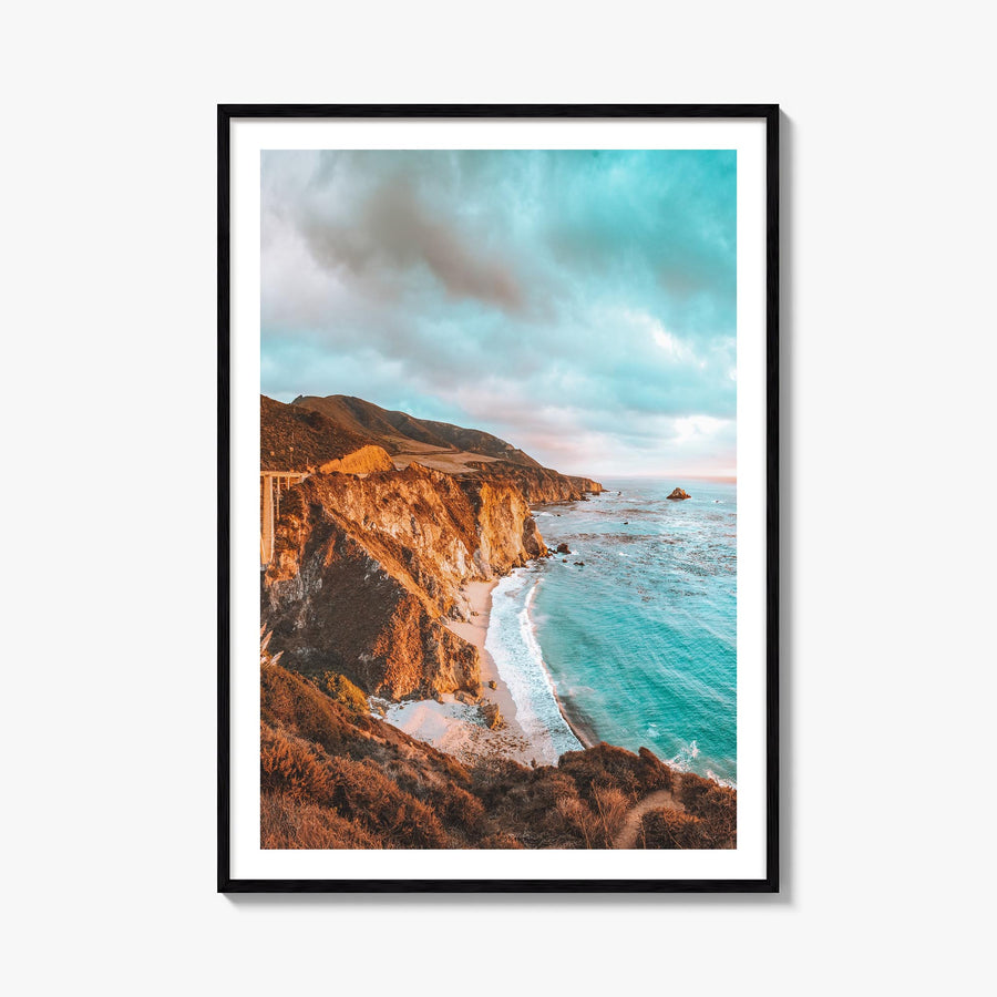 Pacific Coast Highway no. 1 colorful photo poster of California, USA – vertical wall art, unframed print shown in interior mo