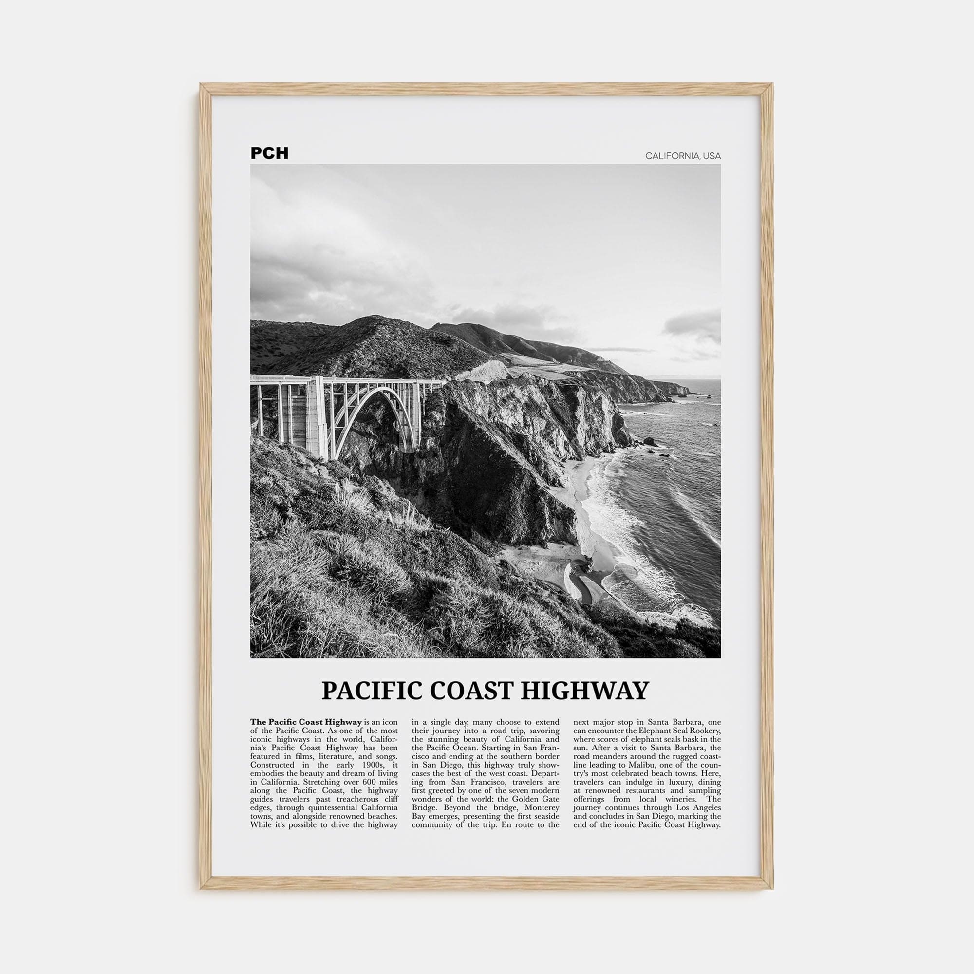 Pacific Coast Highway No 2 Poster Natural Wood / 8x12 in Nbourhood Travel B&W Poster