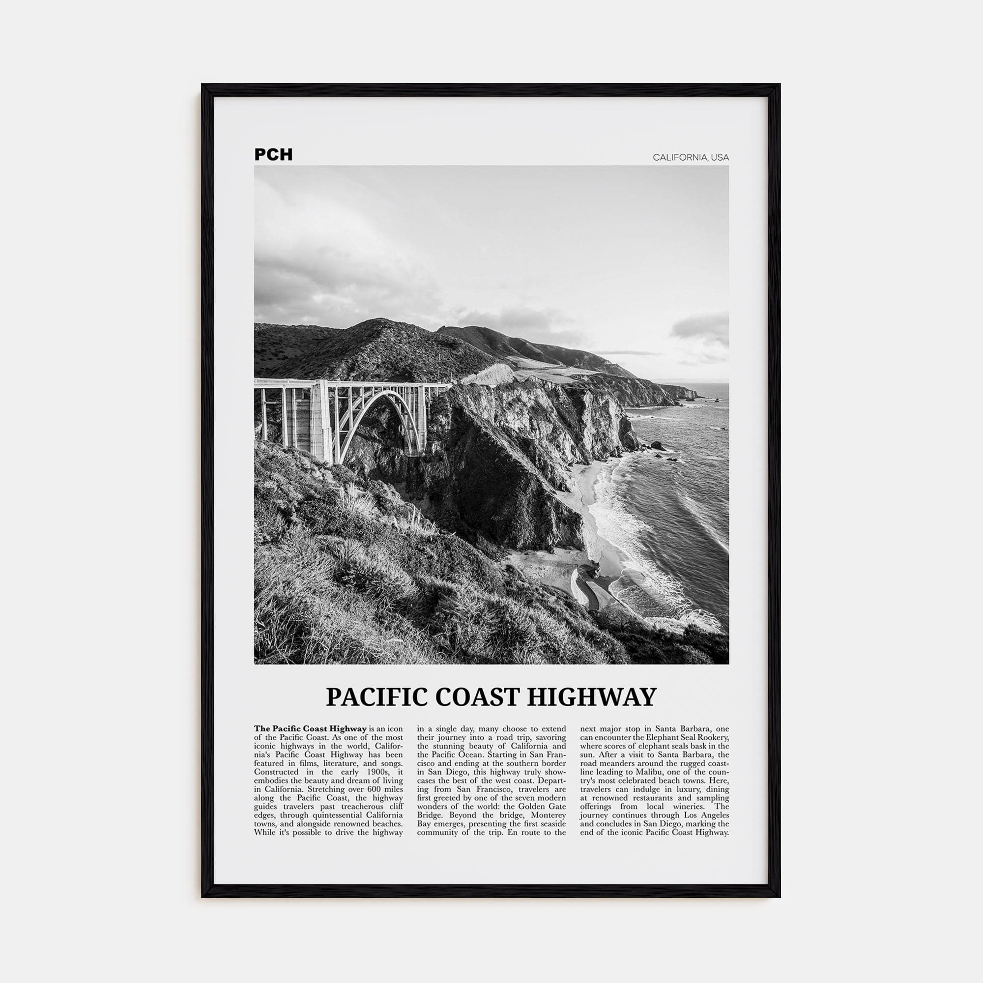 Pacific Coast Highway No 2 Poster Black Wood / 8x12 in Nbourhood Travel B&W Poster