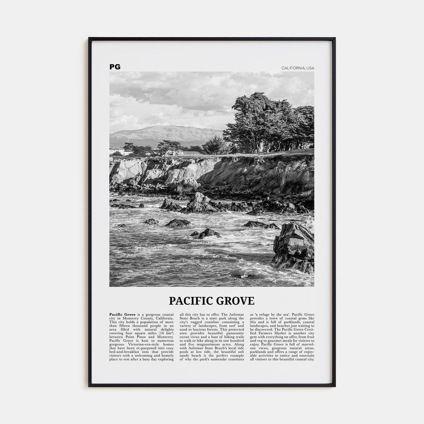 Pacific Grove Poster None / 8x12 in Nbourhood Travel B&W Poster