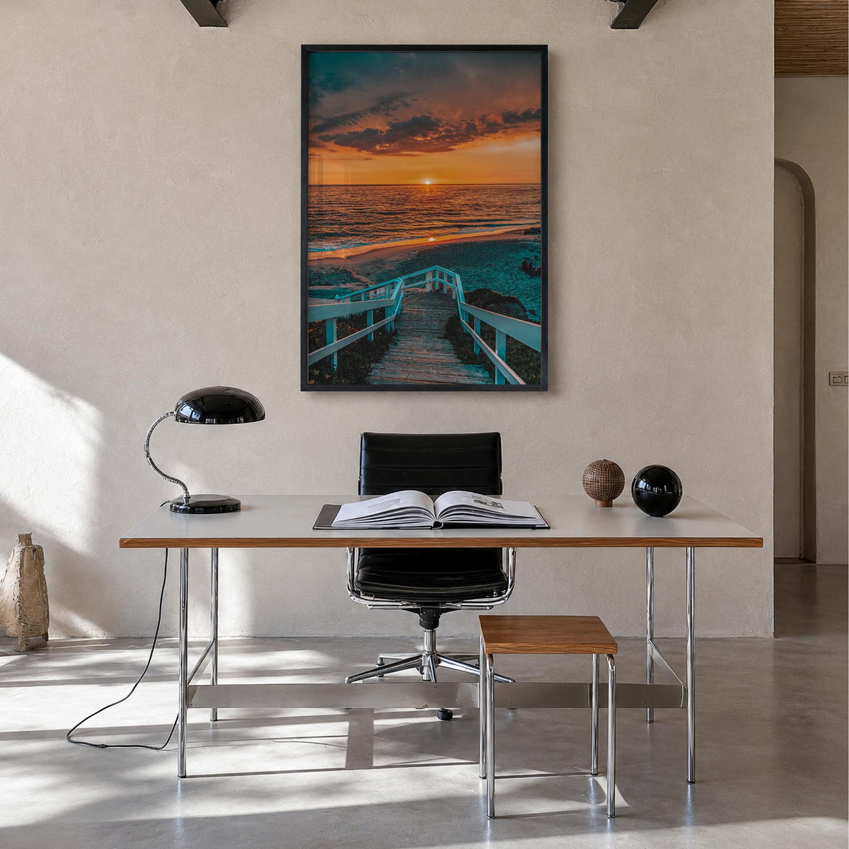 Pacific Ocean colorful photo poster of Oceania – vertical wall art in black wood frame, hanging on wall