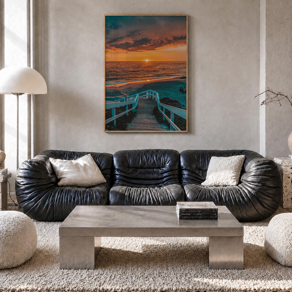Pacific Ocean colorful photo poster of Oceania – vertical wall art in natural wood frame, hanging on wall