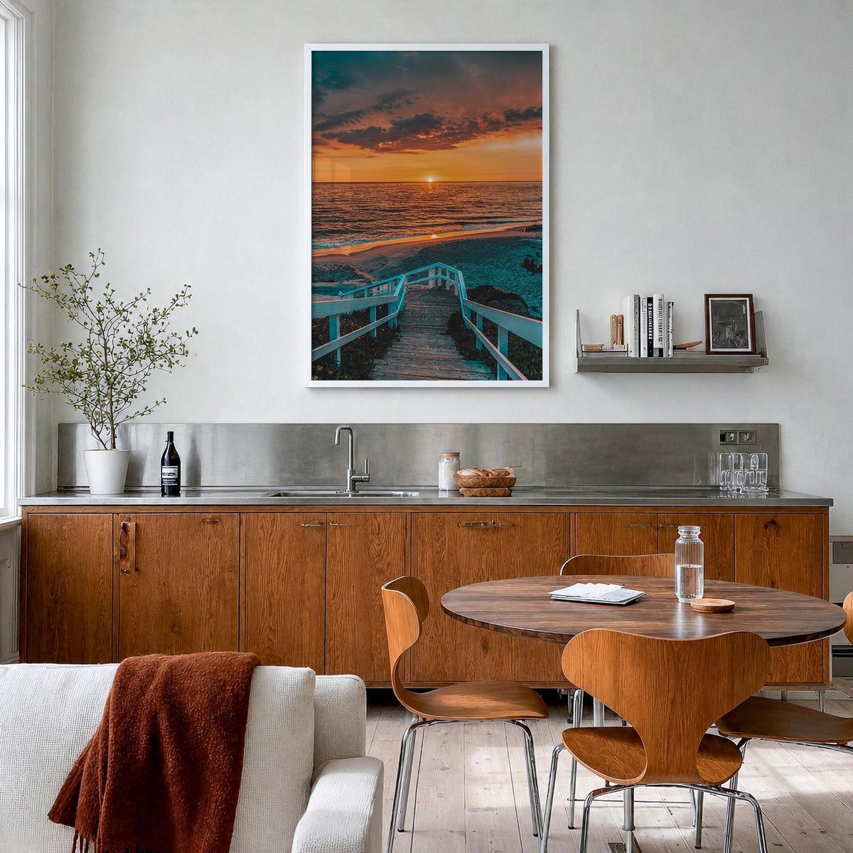 Pacific Ocean colorful photo poster of Oceania – vertical wall art in white wood frame, hanging on wall
