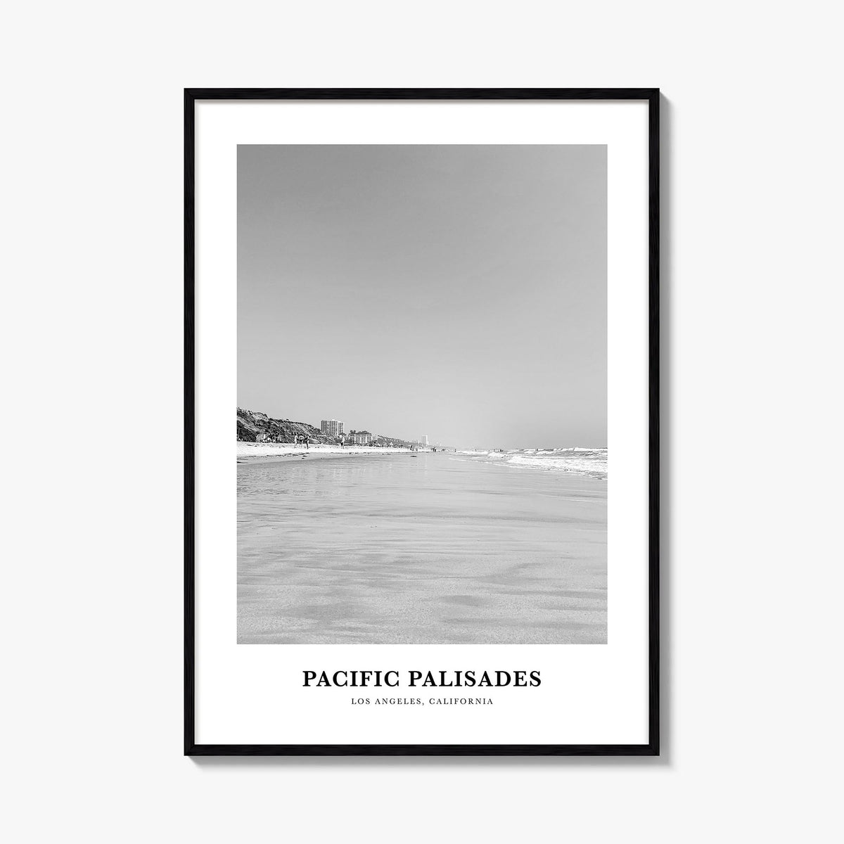 Pacific Palisades black & white classic poster of Los Angeles, California – vertical wall art, unframed print shown in interi