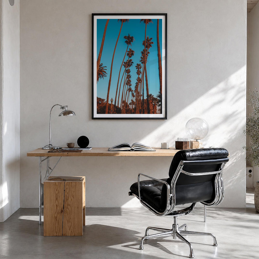 Pacific Palisades no. 2 colorful photo poster of Los Angeles, California – vertical wall art in black wood frame with white b