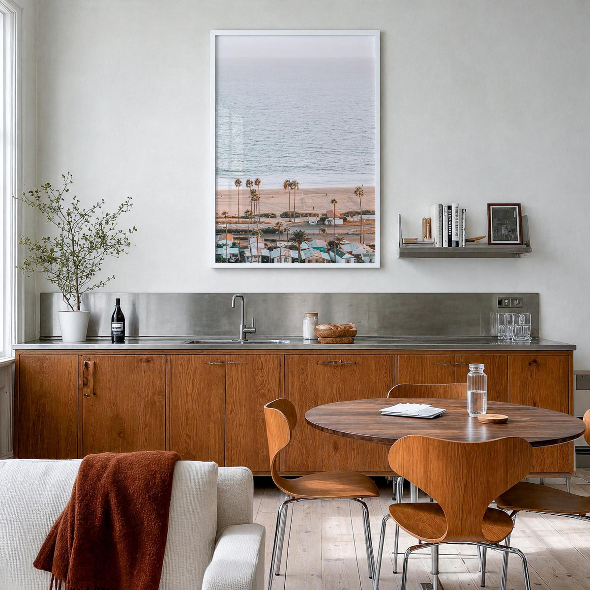 Pacific Palisades no. 3 colorful photo poster of Los Angeles, California – vertical wall art in white wood frame, hanging on 