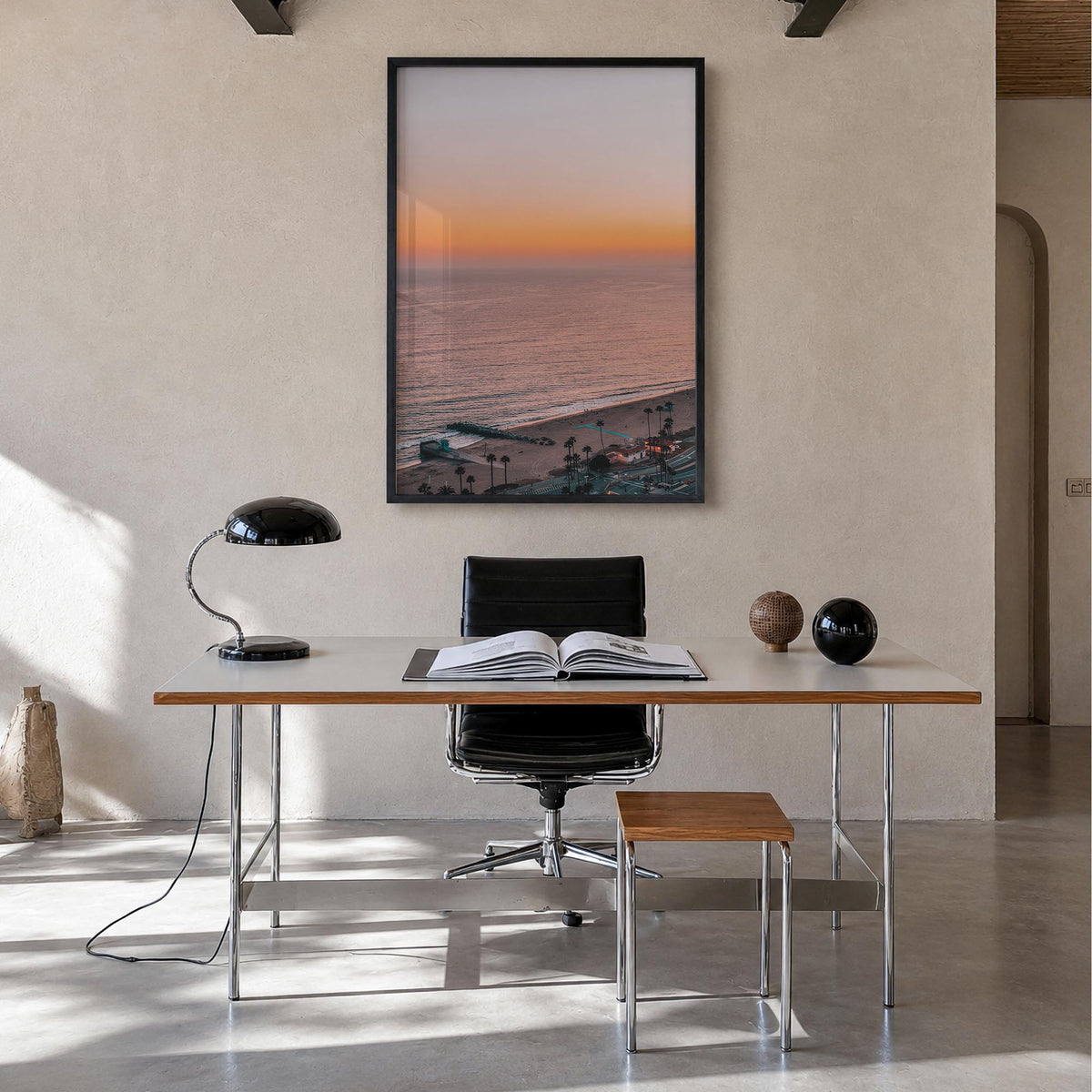 Pacific Palisades no. 5 colorful photo poster of Los Angeles, California – vertical wall art in black wood frame, hanging on 