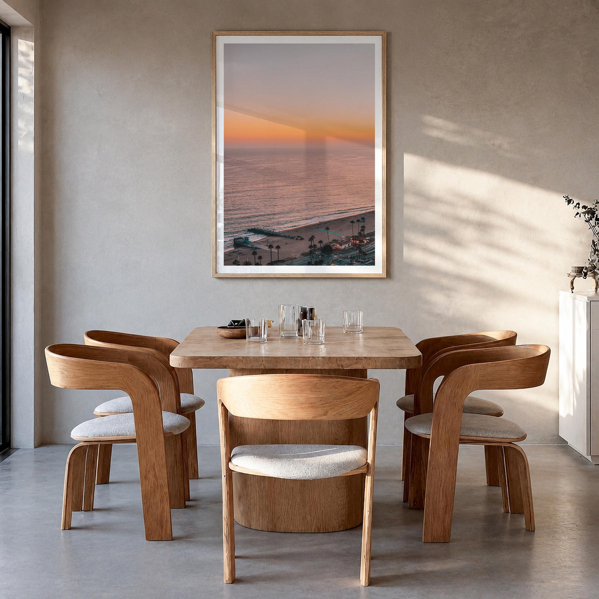Pacific Palisades no. 5 colorful photo poster of Los Angeles, California – vertical wall art in natural wood frame with white