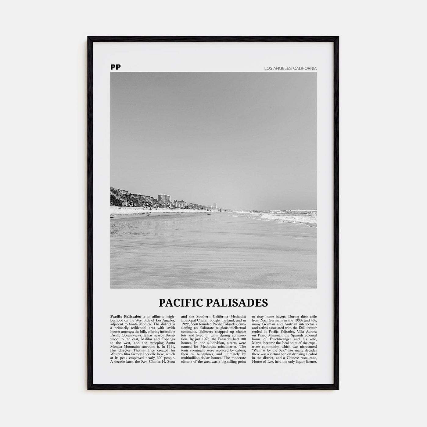 Pacific Palisades Poster Black Wood / 8x12 in Nbourhood Travel B&W Poster