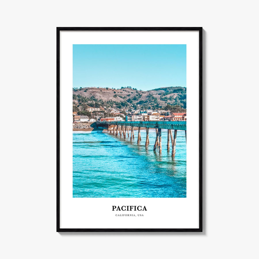 Pacifica no. 1 colorful classic poster of California, USA – vertical wall art, unframed print shown in interior mockup