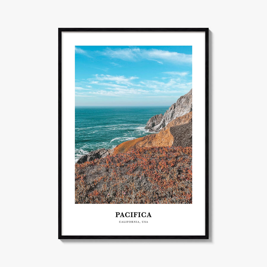 Pacifica no. 2 colorful classic poster of California, USA – vertical wall art, unframed print shown in interior mockup