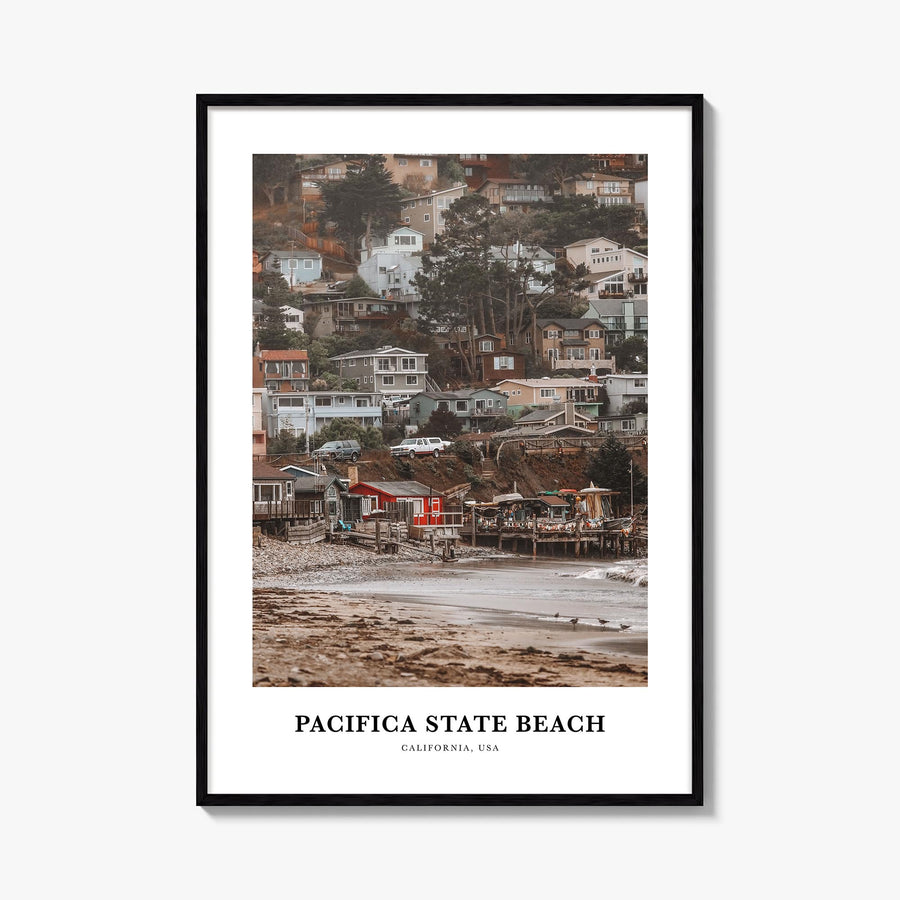 Pacifica State Beach colorful classic poster of California, USA – vertical wall art, unframed print shown in interior mockup