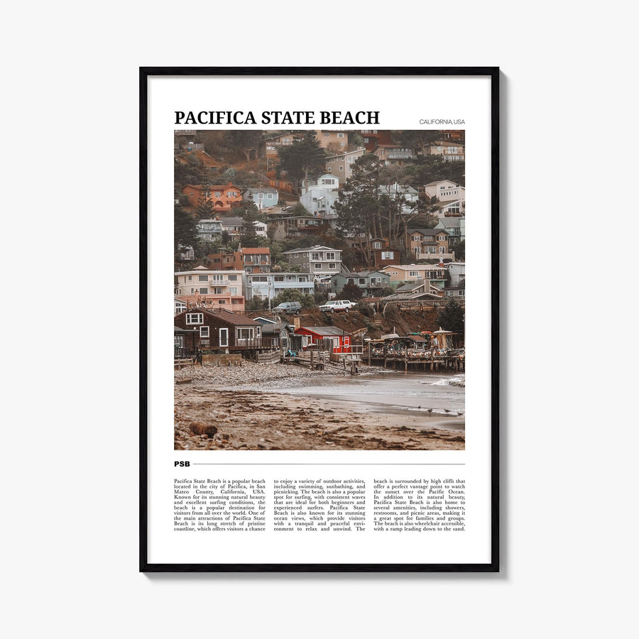 Pacifica State Beach colorful travel poster of California, USA – vertical wall art, unframed print shown in interior mockup