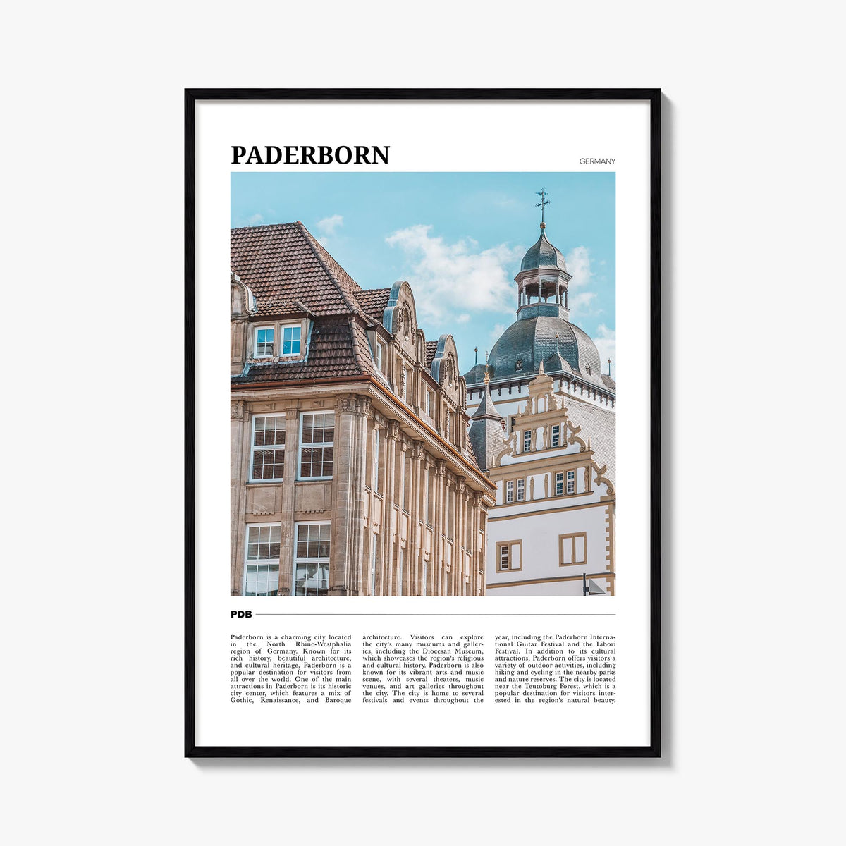 Paderborn colorful travel poster of Germany – vertical wall art, unframed print shown in interior mockup