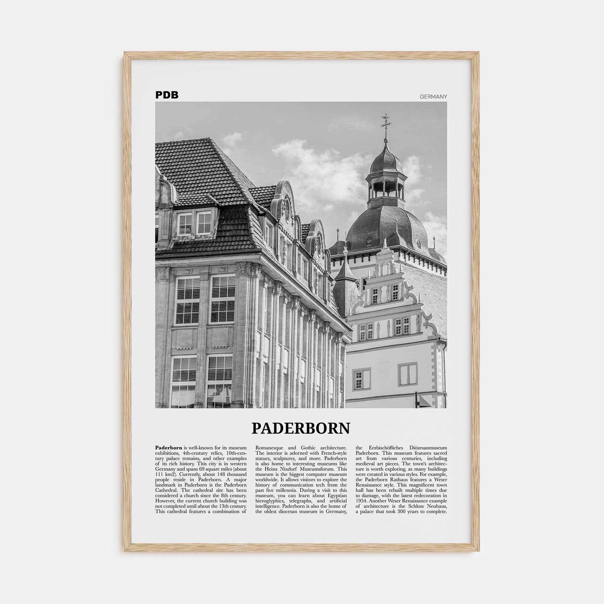 Paderborn Poster Natural Wood / 8x12 in Nbourhood Travel B&W Poster