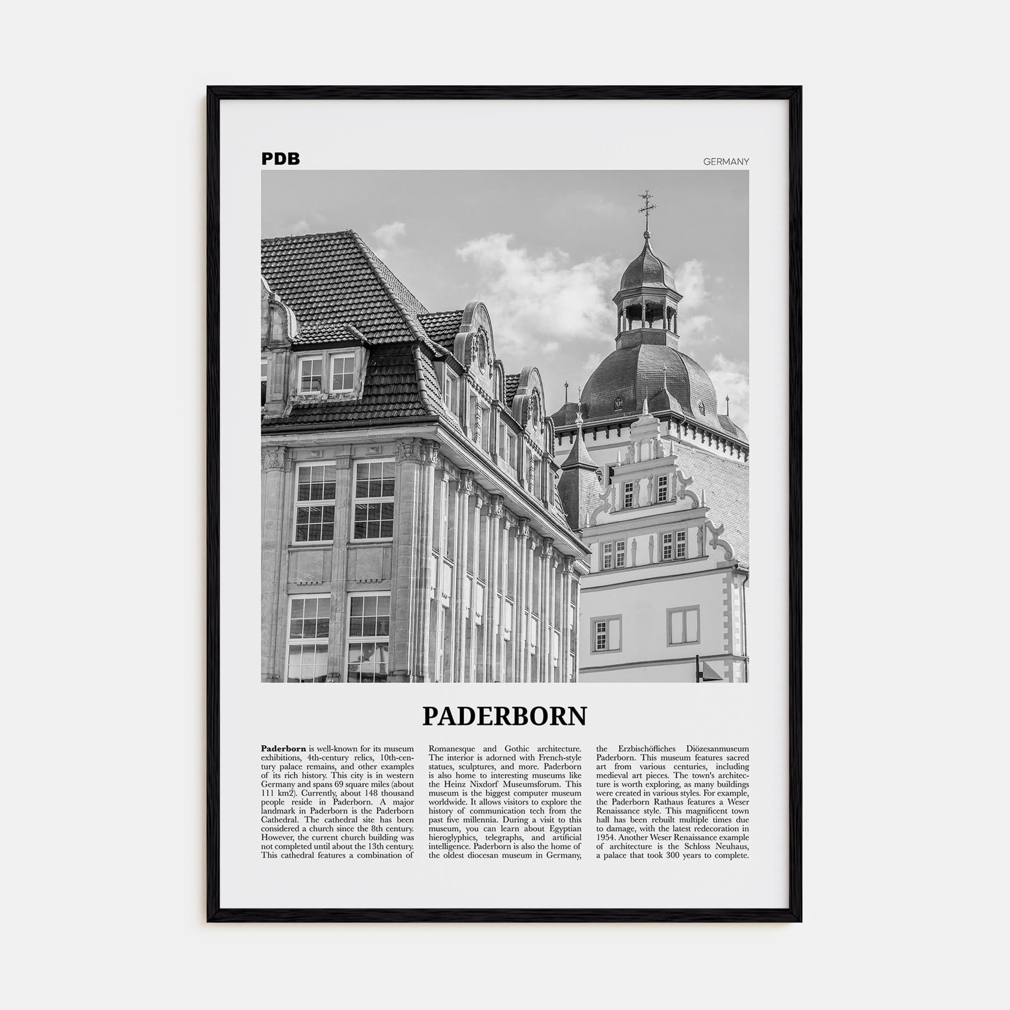 Paderborn Poster Black Wood / 8x12 in Nbourhood Travel B&W Poster