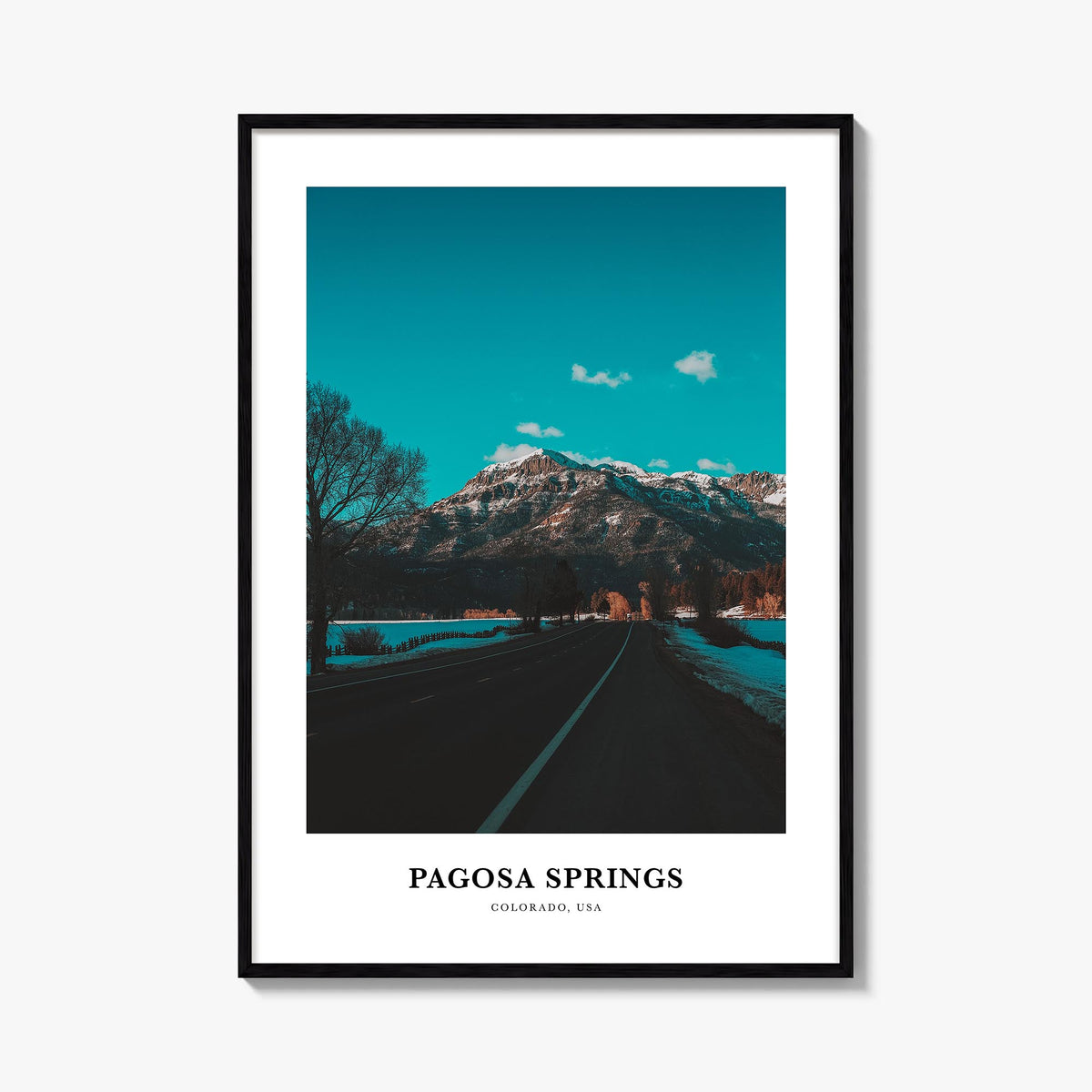 Pagosa Springs colorful classic poster of Colorado, USA – vertical wall art, unframed print shown in interior mockup