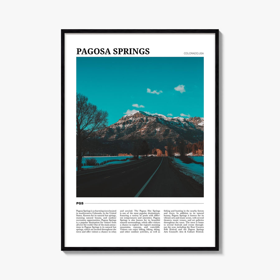 Pagosa Springs colorful travel poster of Colorado, USA – vertical wall art, unframed print shown in interior mockup
