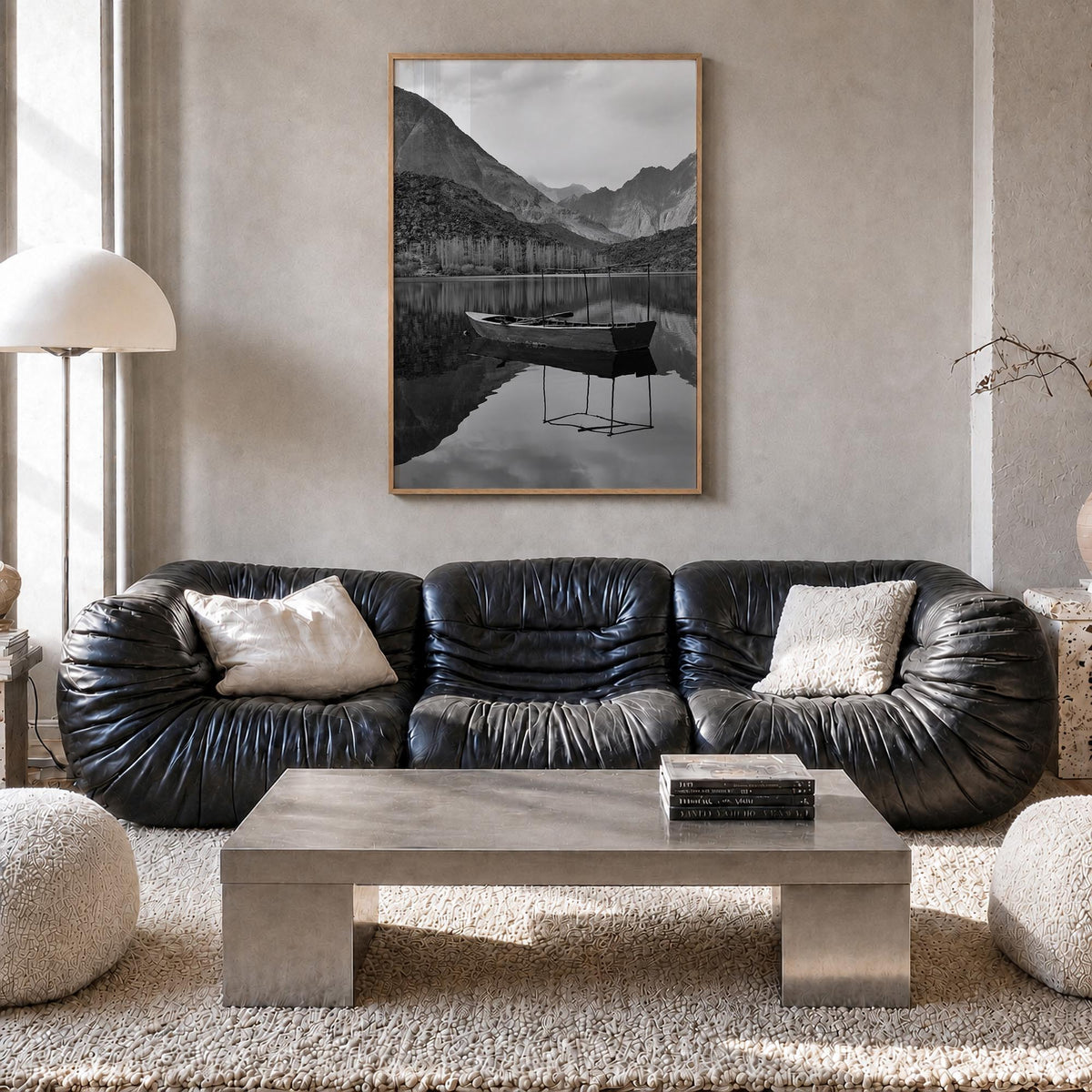 Pakistan black & white photo poster of Asia – vertical wall art in natural wood frame, hanging on wall