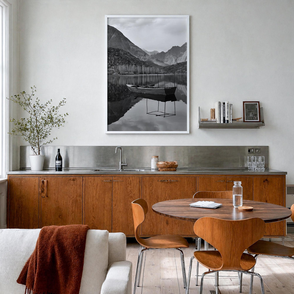 Pakistan black & white photo poster of Asia – vertical wall art in white wood frame, hanging on wall