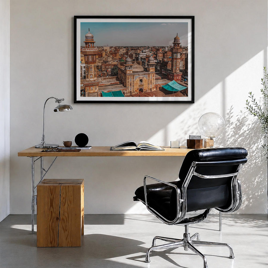 Pakistan colorful photo poster of Asia – horizontal wall art in black wood frame with white border, hanging on wall