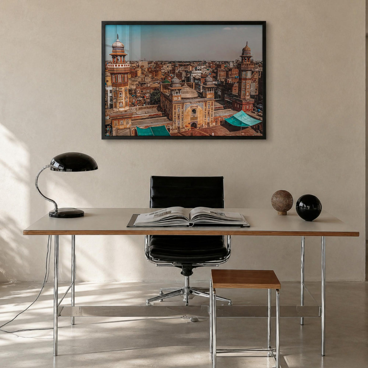 Pakistan colorful photo poster of Asia – horizontal wall art in black wood frame, hanging on wall