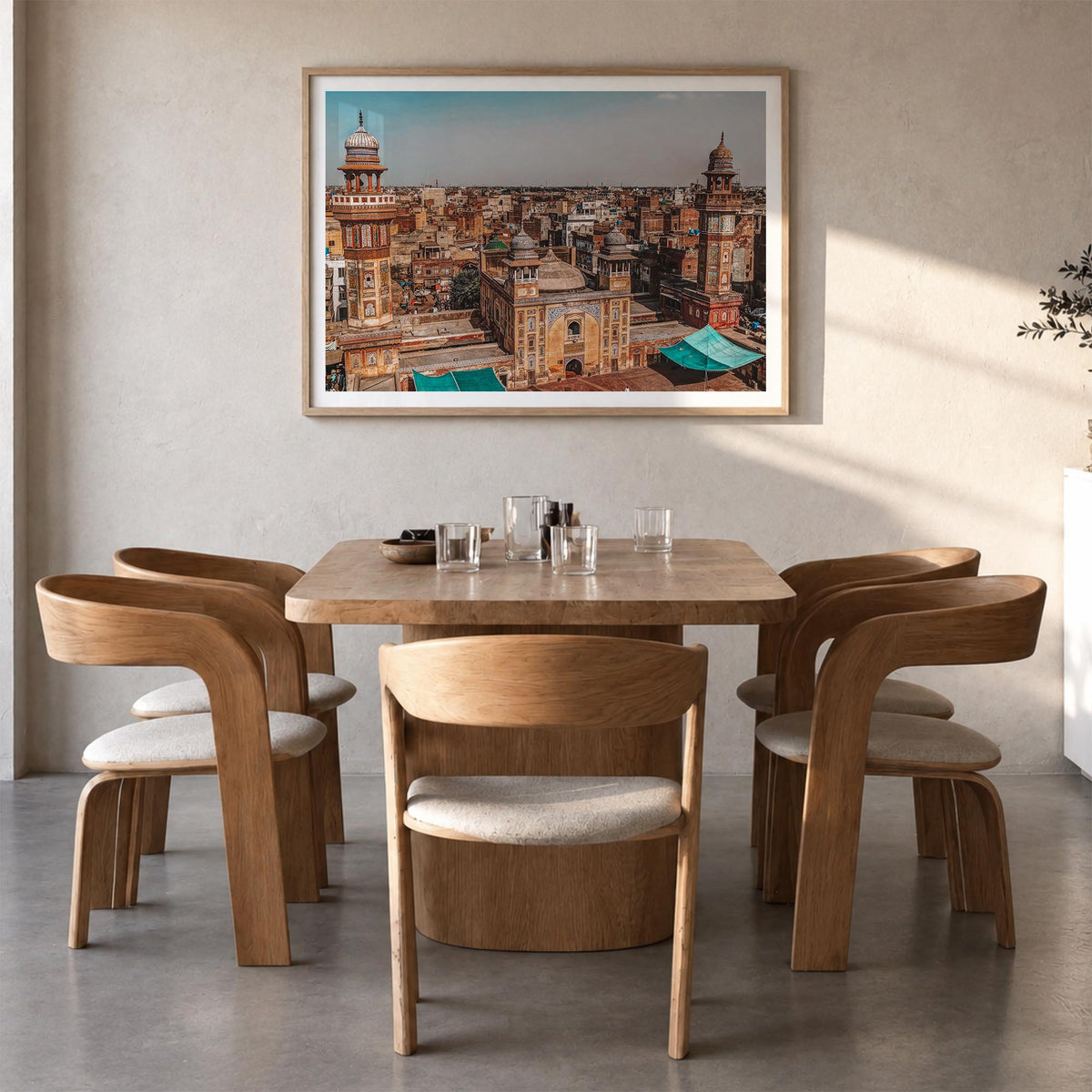 Pakistan colorful photo poster of Asia – horizontal wall art in natural wood frame with white border, hanging on wall