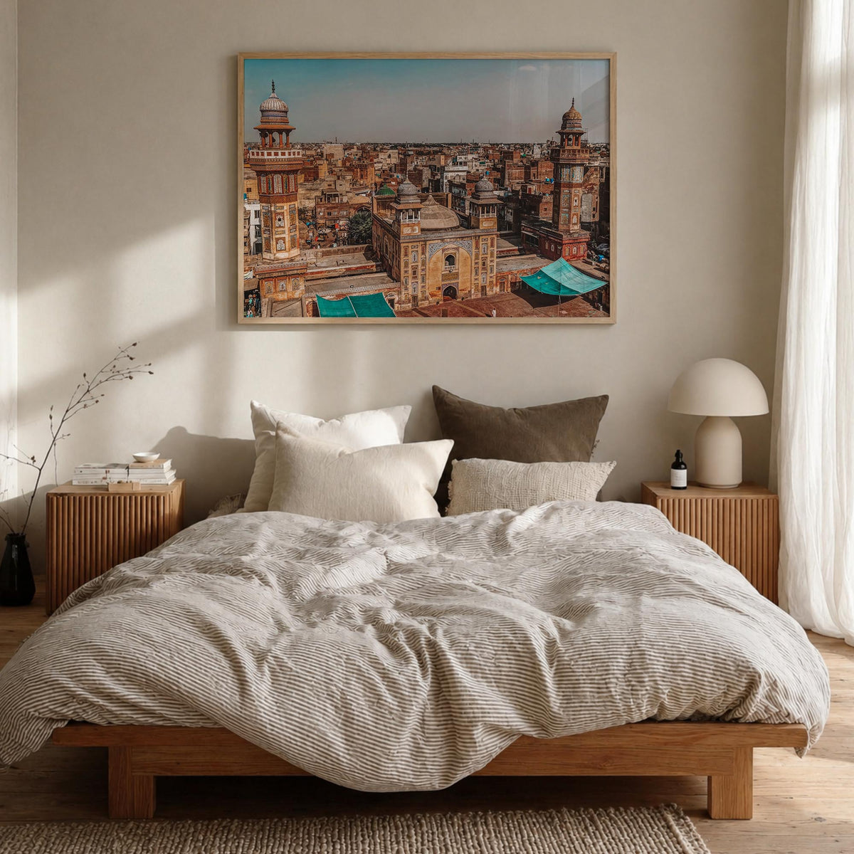 Pakistan colorful photo poster of Asia – horizontal wall art in natural wood frame, hanging on wall
