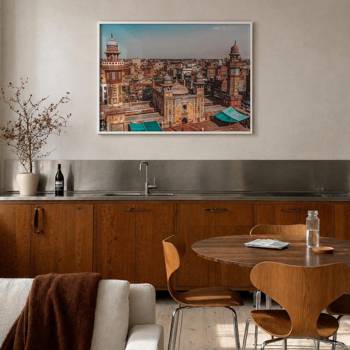 Pakistan colorful photo poster of Asia – horizontal wall art in white wood frame, hanging on wall