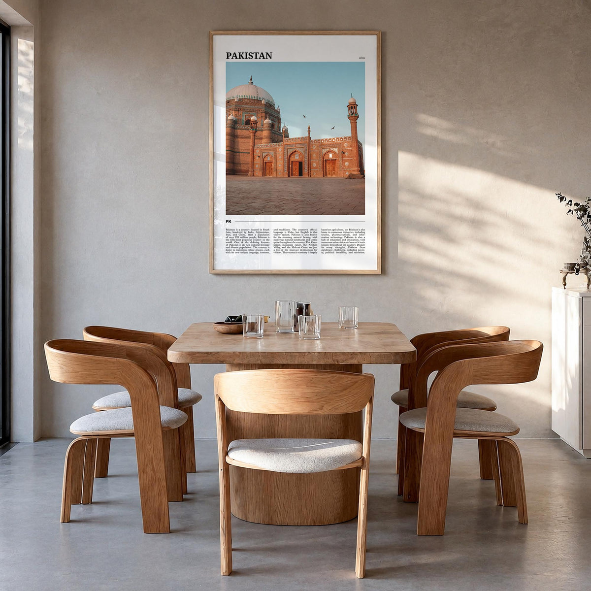 Pakistan colorful travel poster of Asia – vertical wall art in natural wood frame, hanging on wall