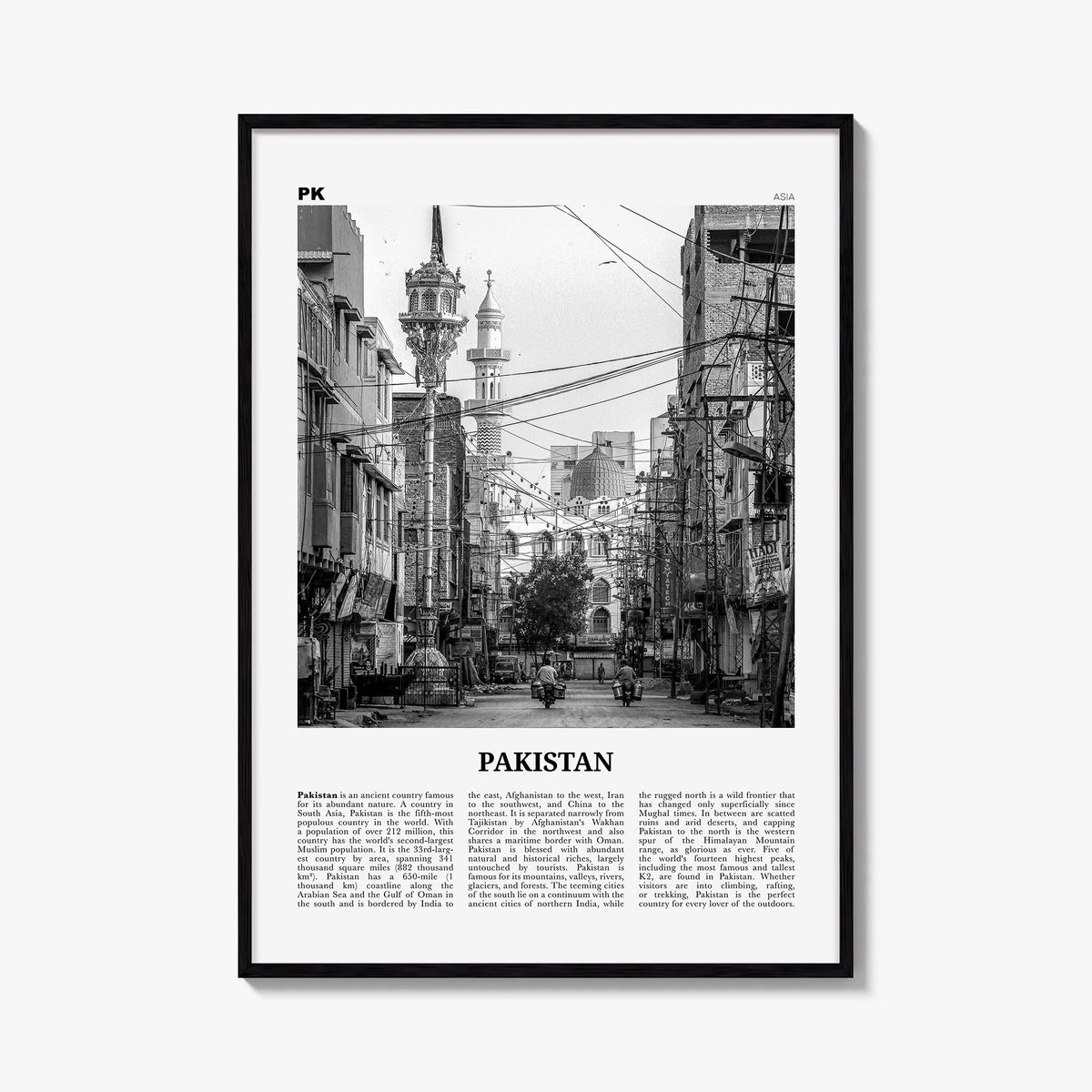 Pakistan no. 1 black & white newspaper poster of Asia – vertical wall art, unframed print shown in interior mockup
