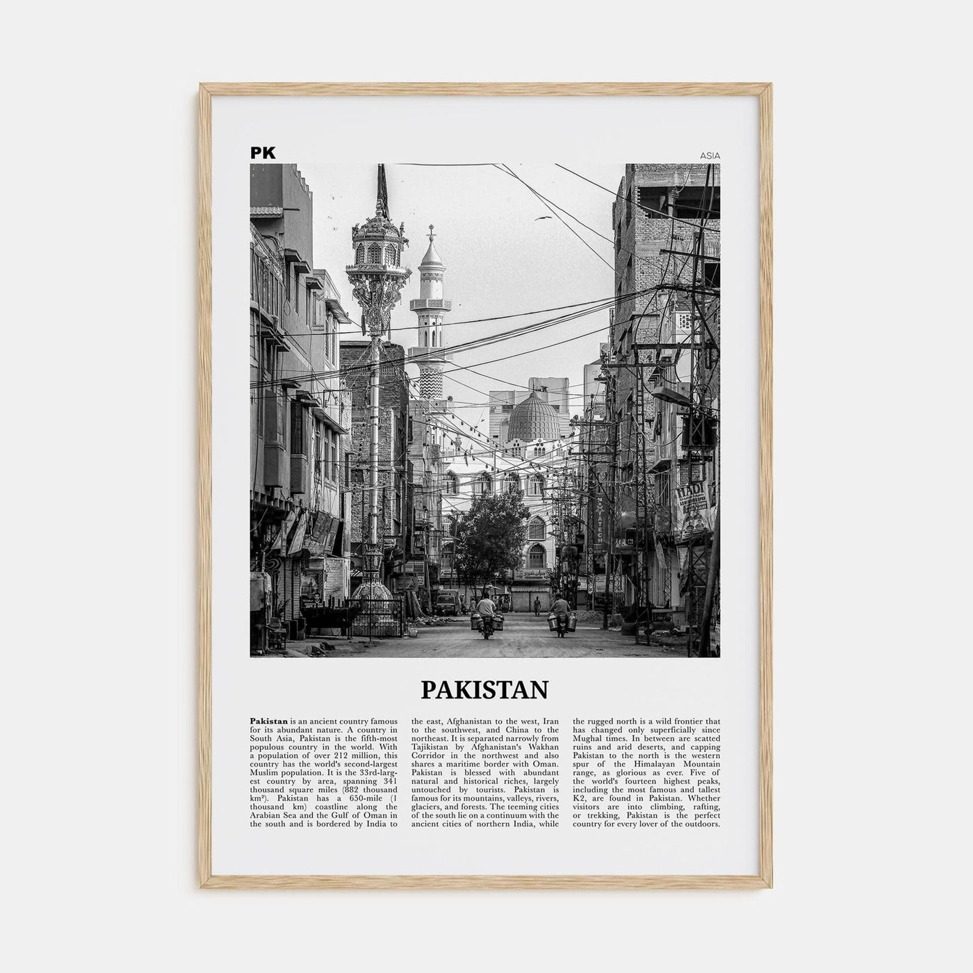 Pakistan No 1 Poster Natural Wood / 8x12 in Nbourhood Travel B&W Poster