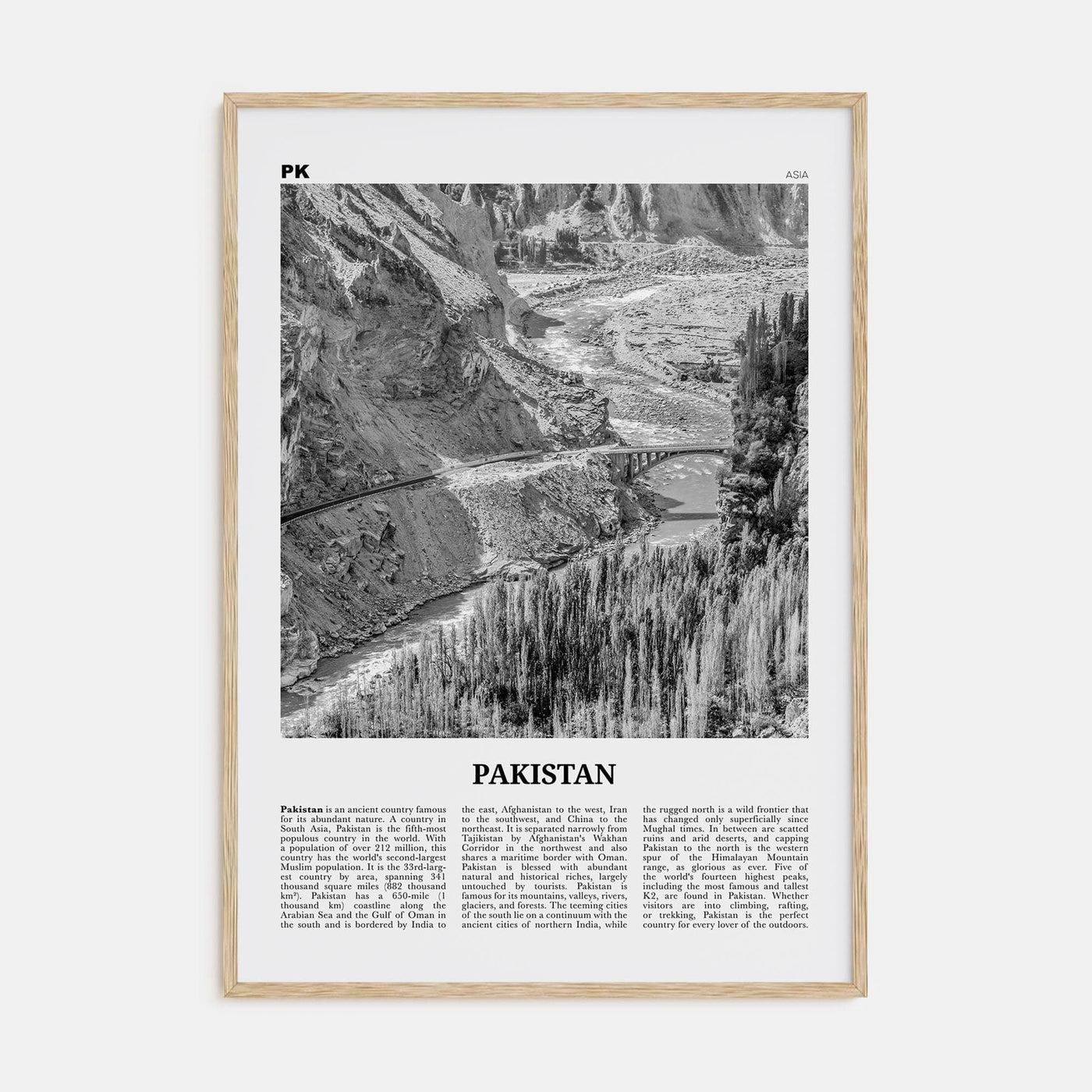 Pakistan No 2 Poster Natural Wood / 8x12 in Nbourhood Travel B&W Poster