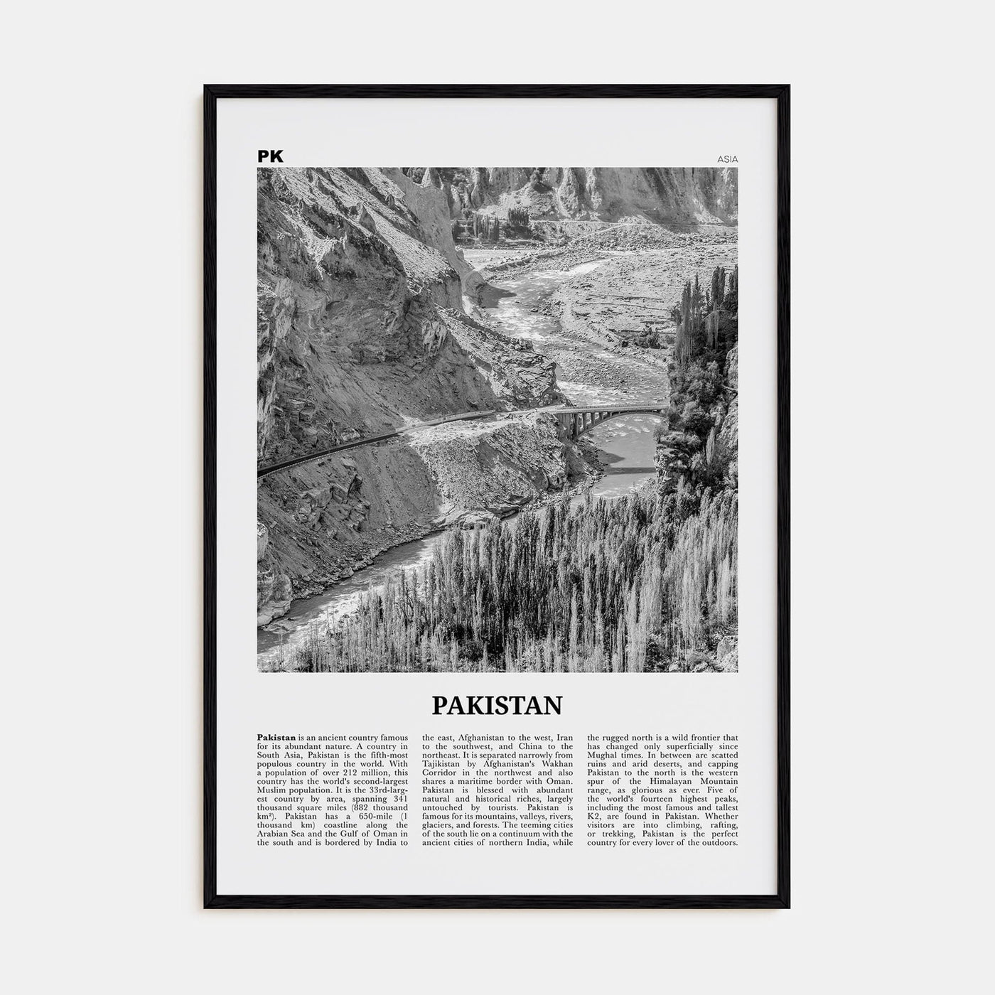 Pakistan No 2 Poster Black Wood / 8x12 in Nbourhood Travel B&W Poster