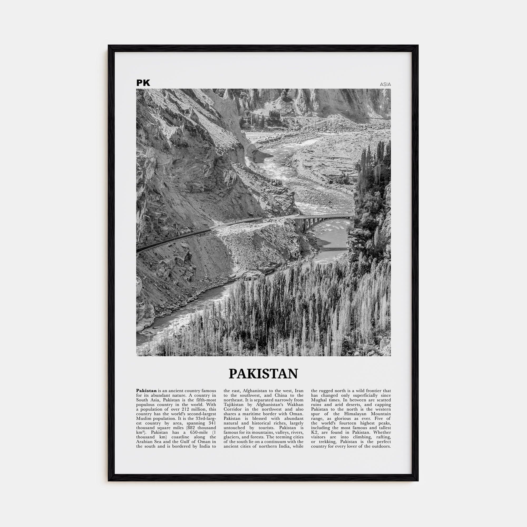 Pakistan No 2 Poster Black Wood / 8x12 in Nbourhood Travel B&W Poster