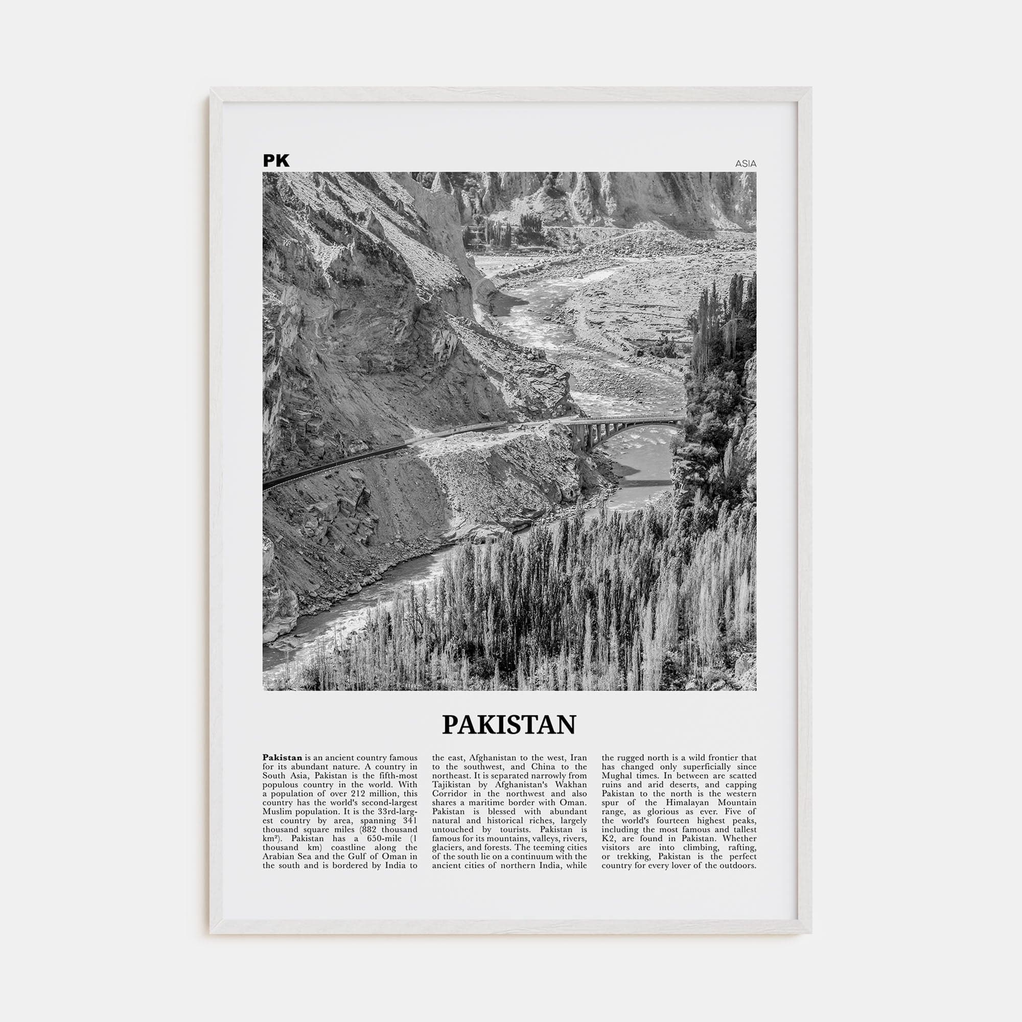 Pakistan No 2 Poster White Wood / 8x12 in Nbourhood Travel B&W Poster