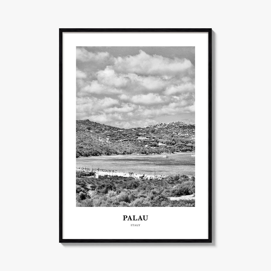 Palau, Italy black & white classic poster of Italy – vertical wall art, unframed print shown in interior mockup