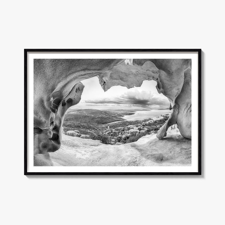 Palau, Italy black & white photo poster of Italy – horizontal wall art, unframed print shown in interior mockup