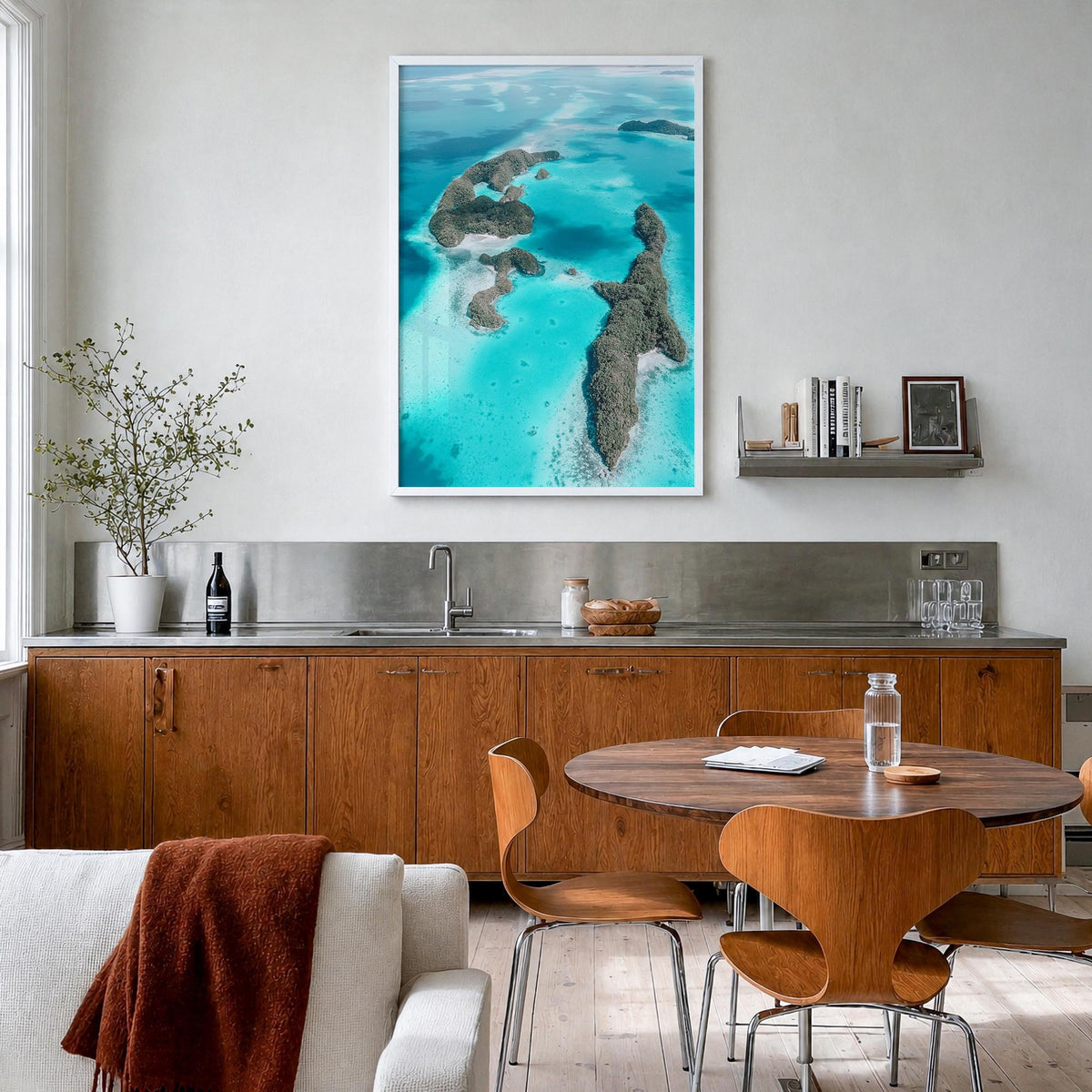 Palau colorful photo poster of Oceania – vertical wall art in white wood frame, hanging on wall