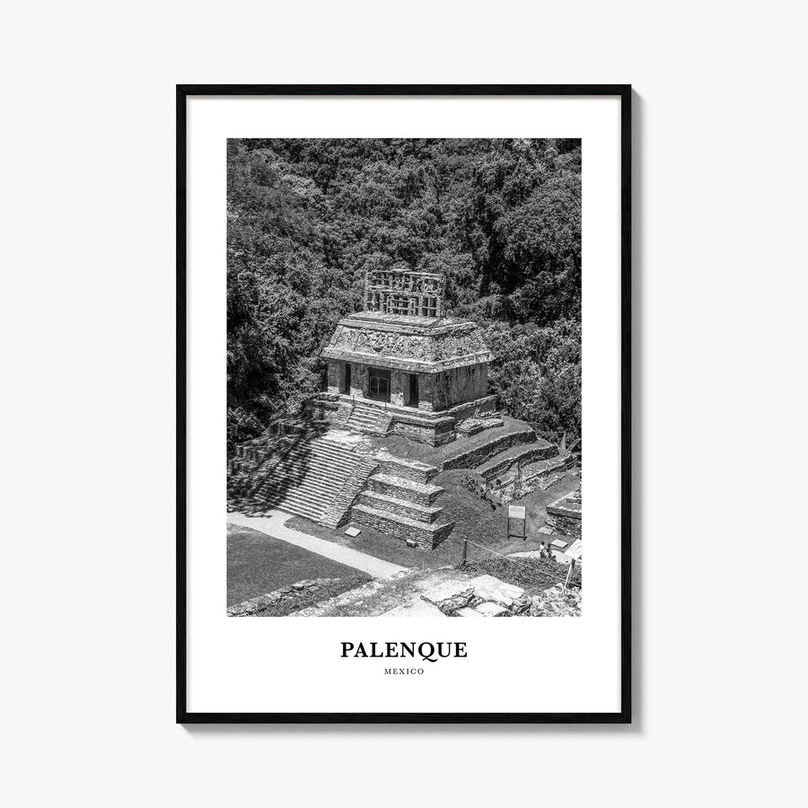 Palenque black & white classic poster of Mexico – vertical wall art, unframed print shown in interior mockup