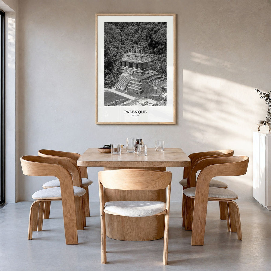 Palenque Classic Poster in a natural wood frame, hanging in a dining room