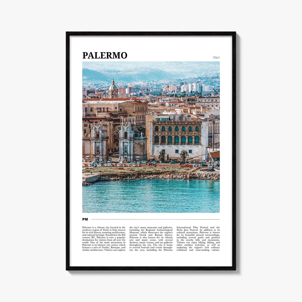 Palermo colorful travel poster of Italy – vertical wall art, unframed print shown in interior mockup